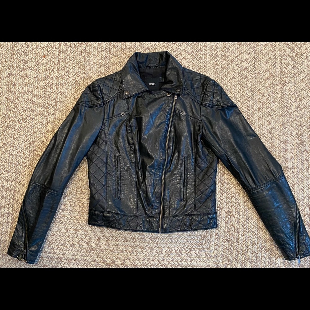 ASOS black leather biker jacket, UK 10/US 6 - Picture 3 of 3